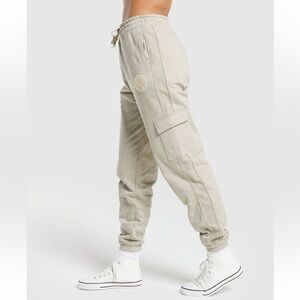 Gymshark legacy cargo joggers in washed stone brown 100% cotton size XS